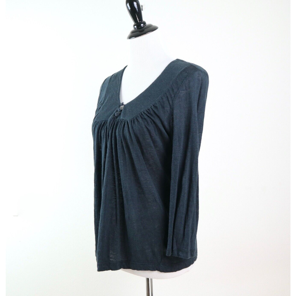 Joie Size S 100% Linen Henley Peasant Blouse Slub Knit Washed Black